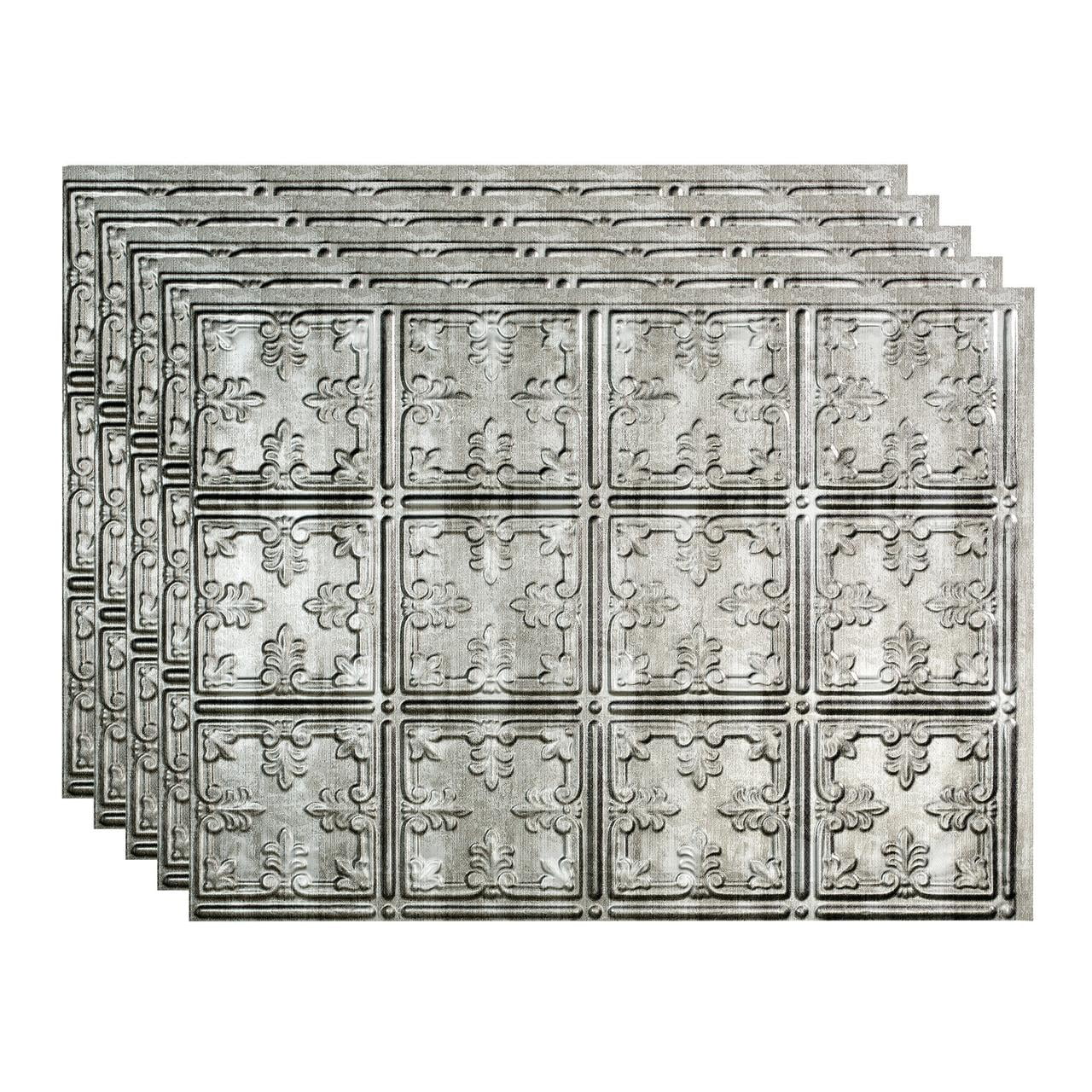 FASÄDE Traditional Style/Pattern 10 Decorative Vinyl 18in x 24in Backsplash Panel in  Crosshatch Silver (5 Pack)