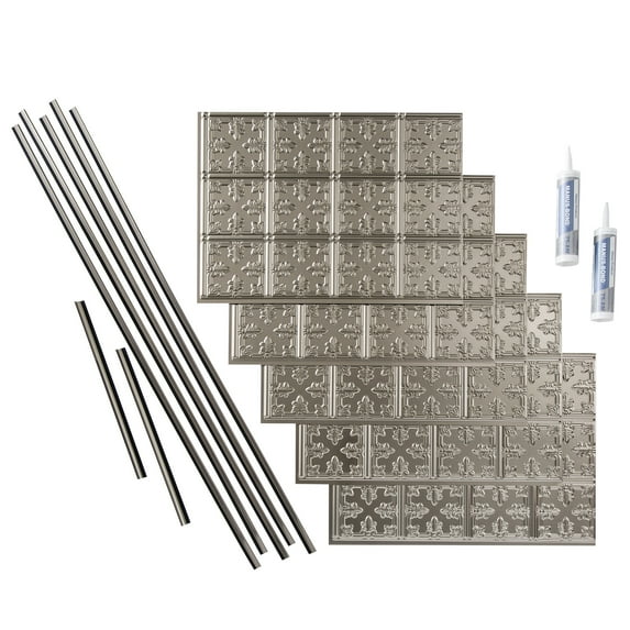 FASÄDE Traditional Style/Pattern 10 Decorative Vinyl Backsplash 15 sq ft Kit in Brushed Nickel