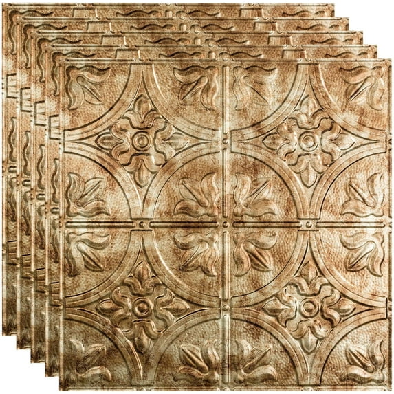 FASÄDE Traditional Style/Pattern 2 Decorative Vinyl 2ft x 2ft Lay in Ceiling Panel in Bermuda Bronze (5 Pack)