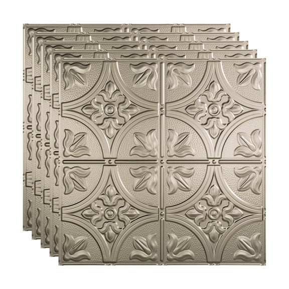 FASÄDE Traditional Style/Pattern 2 Decorative Vinyl 2ft x 2ft Lay in Ceiling Panel in Brushed Nickel (5 Pack)