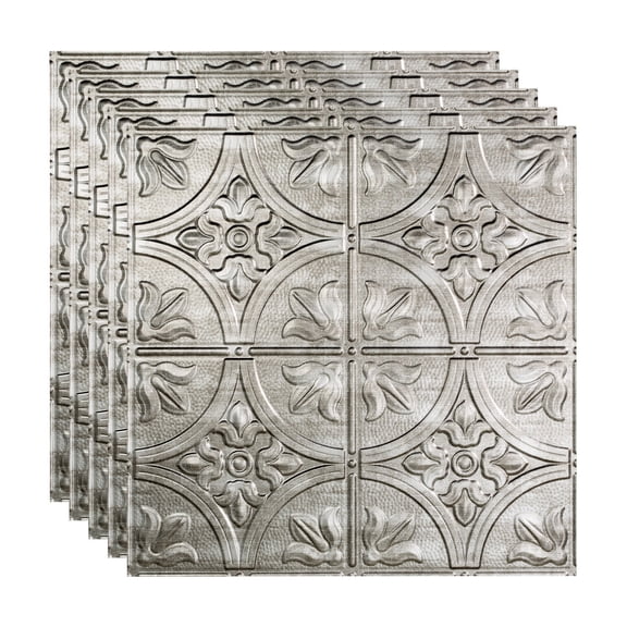 FASÄDE Traditional Style/Pattern 2 Decorative Vinyl 2ft x 2ft Lay in Ceiling Panel in Crosshatch Silver (5 Pack)