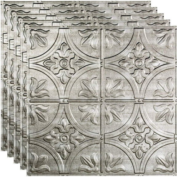 FASÄDE Traditional Style/Pattern 2 Decorative Vinyl 2ft x 2ft Lay in Ceiling Panel in Crosshatch Silver (5 Pack)