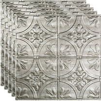 FASÄDE Traditional Style/Pattern 2 Decorative Vinyl 2ft x 2ft Lay in Ceiling Panel in Crosshatch Silver (5 Pack)