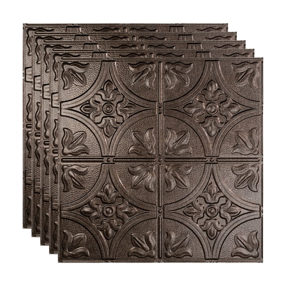 FASÄDE Traditional Style/Pattern 2 Decorative Vinyl 2ft x 2ft Lay in Ceiling Panel in Smoked Pewter (5 Pack)