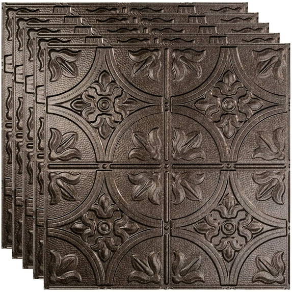 FASÄDE Traditional Style/Pattern 2 Decorative Vinyl 2ft x 2ft Lay in Ceiling Panel in Smoked Pewter (5 Pack)