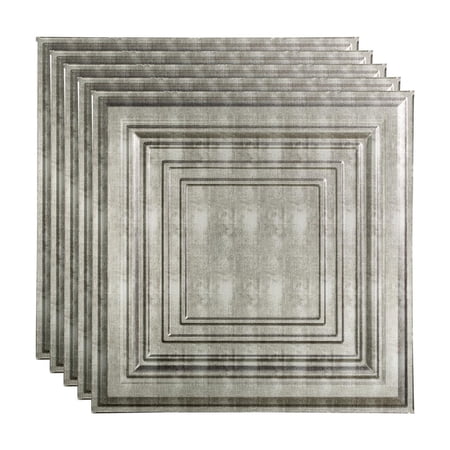FASÄDE Traditional Style/Pattern 3 Decorative Vinyl 2ft x 2ft Lay in Ceiling Panel in Crosshatch Silver (5 Pack)