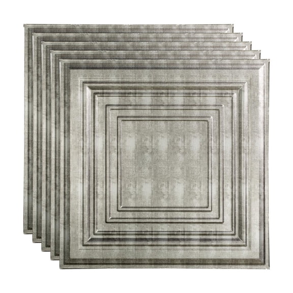 FASÄDE Traditional Style/Pattern 3 Decorative Vinyl 2ft x 2ft Lay in Ceiling Panel in Crosshatch Silver (5 Pack)