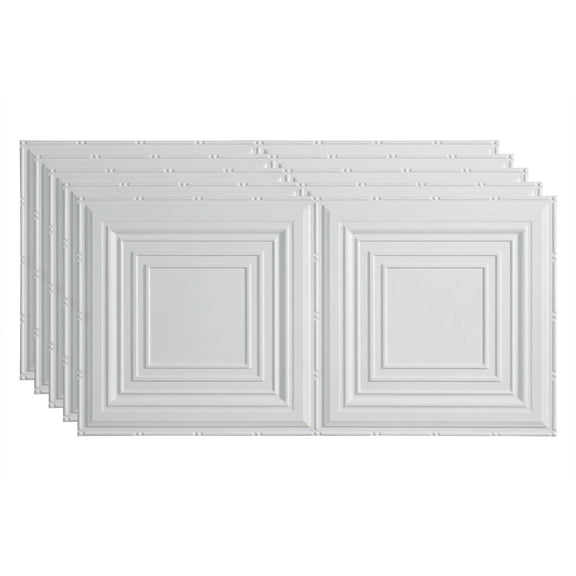 FASÄDE Traditional Style/Pattern 3 Decorative Vinyl 2ft x 4ft Glue Up Ceiling Panel in Matte White (5 Pack)