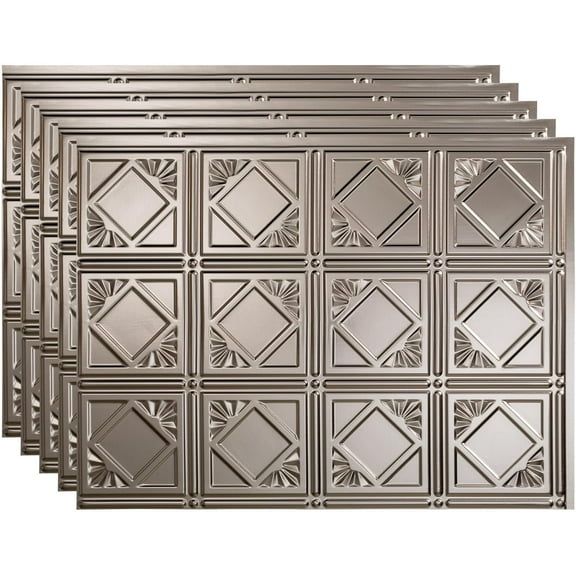 FASÄDE Traditional Style/Pattern 4 Decorative Vinyl 18in x 24in Backsplash Panel in Brushed Nickel (5 Pack)