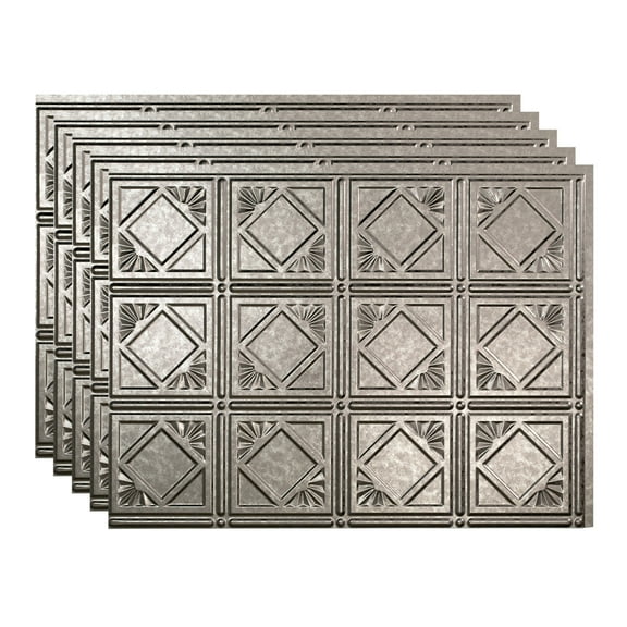 FASÄDE Traditional Style 4 Decorative Vinyl 18in x 24in Backsplash Panel in Galvanized Steel (5 Pack)
