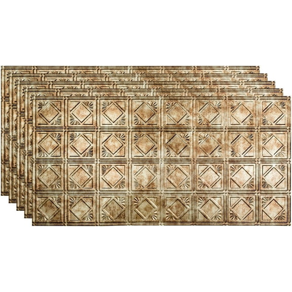 FASÄDE Traditional Style/Pattern 4 Decorative Vinyl 2ft x 4ft Glue Up Ceiling Panel in Bermuda Bronze (5 Pack)