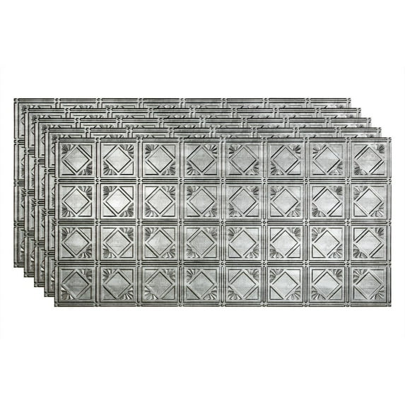 FASÄDE Traditional Style/Pattern 4 Decorative Vinyl 2ft x 4ft Glue Up Ceiling Panel in Crosshatch Silver (5 Pack)