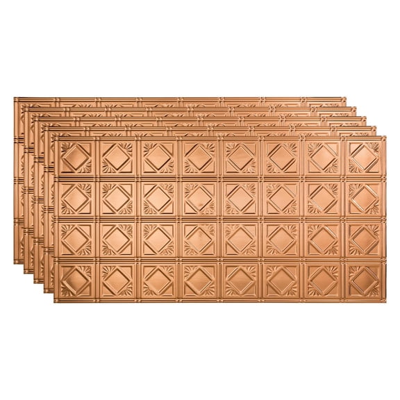 FASÄDE Traditional Style/Pattern 4 Decorative Vinyl 2ft x 4ft Glue Up Ceiling Panel in Polished Copper (5 Pack)
