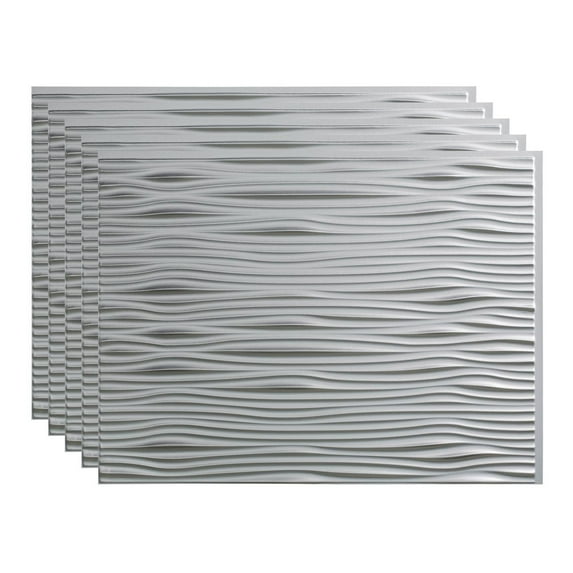 FASÄDE Waves Decorative Vinyl 18in x 24in Backsplash Panel in Argent Silver (5 Pack)