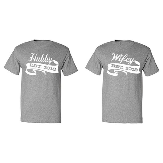 FASCIINO - Hubby Wifey EST 2018 Matching T Shirt Set