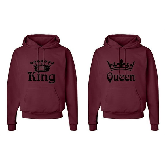 FASCIINO Matching Couple Hooded His & Hers Sweatshirts Set - King and Queen Crowns