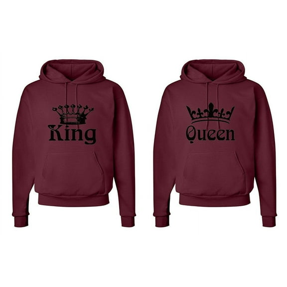 FASCIINO Matching Couple Hooded His & Hers Sweatshirts Set - King and Queen Crowns