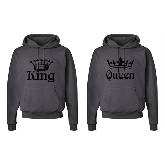 FASCIINO Matching Couple Hooded His & Hers Sweatshirts Set - King and Queen Crowns