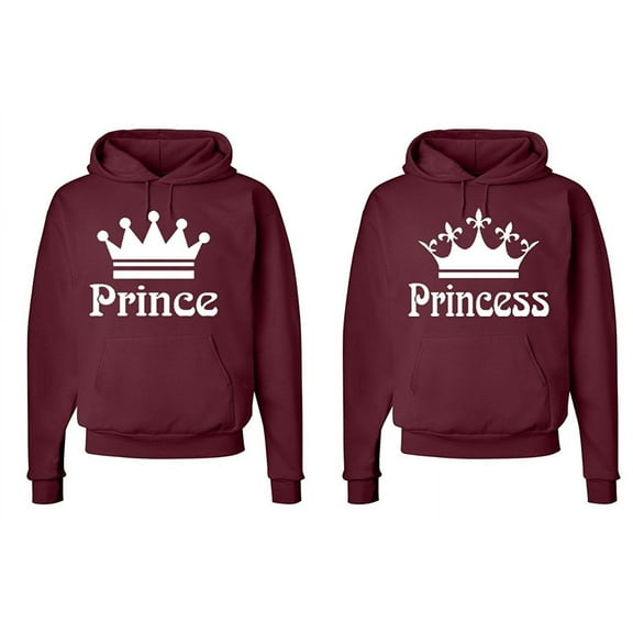 FASCIINO Matching Couple Hooded His & Hers Sweatshirts Set - Prince and Princess Crowns