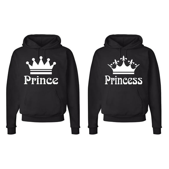 FASCIINO Matching Couple Hooded His & Hers Sweatshirts Set - Prince and Princess Crowns