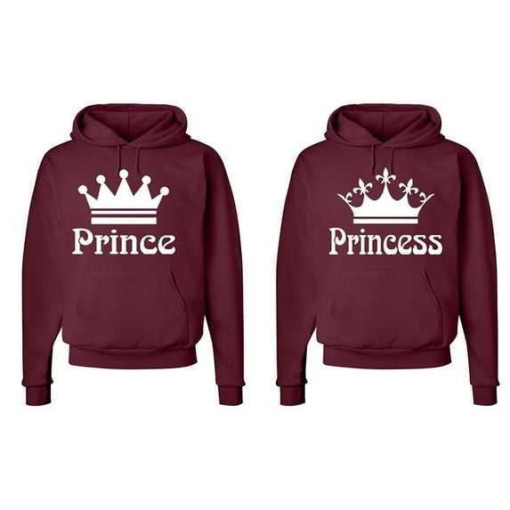 FASCIINO Matching Couple Hooded His & Hers Sweatshirts Set - Prince and Princess Crowns