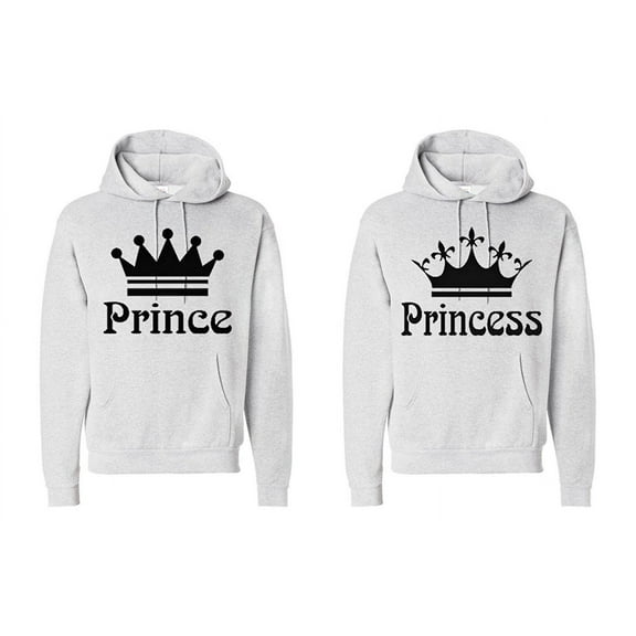 FASCIINO Matching Couple Hooded His & Hers Sweatshirts Set - Prince and Princess Crowns
