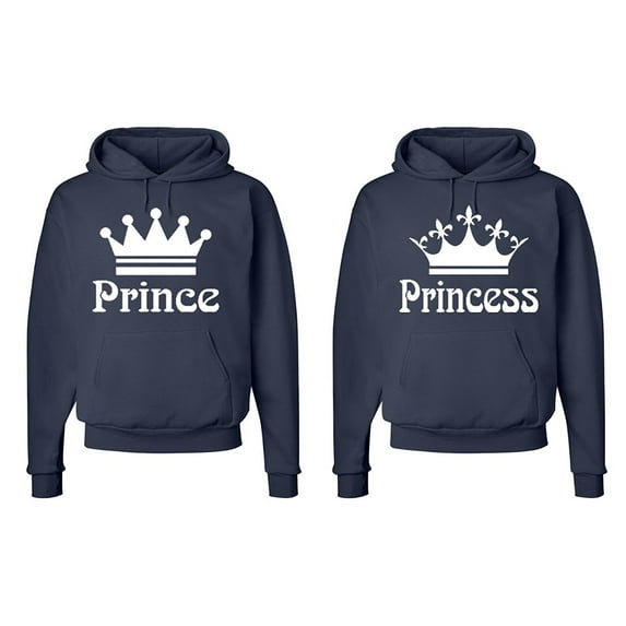 FASCIINO Matching Couple Hooded His & Hers Sweatshirts Set - Prince and Princess Crowns