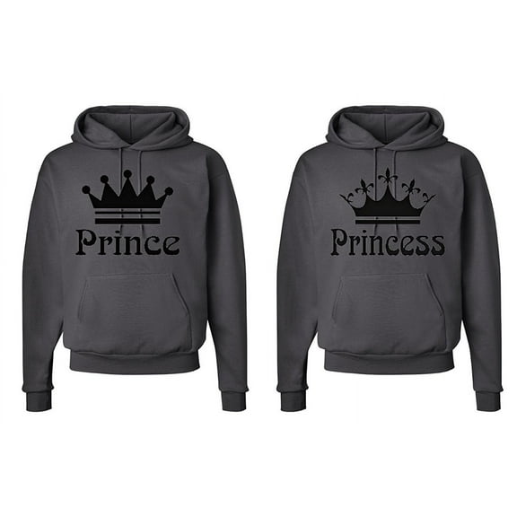 FASCIINO Matching Couple Hooded His & Hers Sweatshirts Set - Prince and Princess Crowns