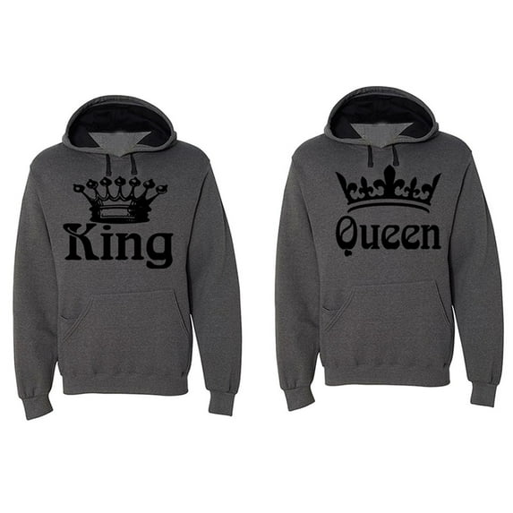 FASCIINO - Matching His & Hers Couple Hooded Sofspun Sweatshirt Contrast hood Set - King and Queen (Black Print)