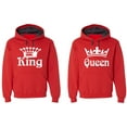 thumbnail image 1 of FASCIINO Matching His & Hers Couple Hooded Sofspun Sweatshirt Contrast hood Set - King and Queen (White Print), 1 of 2