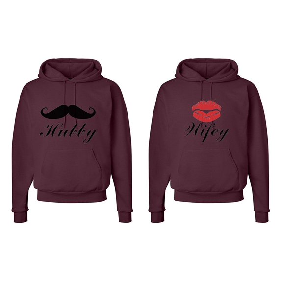 FASCIINO Matching His & Hers Couple Hooded Sweatshirt Set - Hubby and Wifey