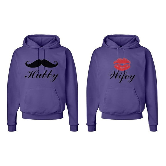 FASCIINO Matching His & Hers Couple Hooded Sweatshirt Set - Hubby and Wifey