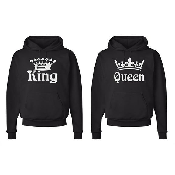 FASCIINO Matching His & Hers Couple Hooded Sweatshirt Set - White King and Queen Crowns