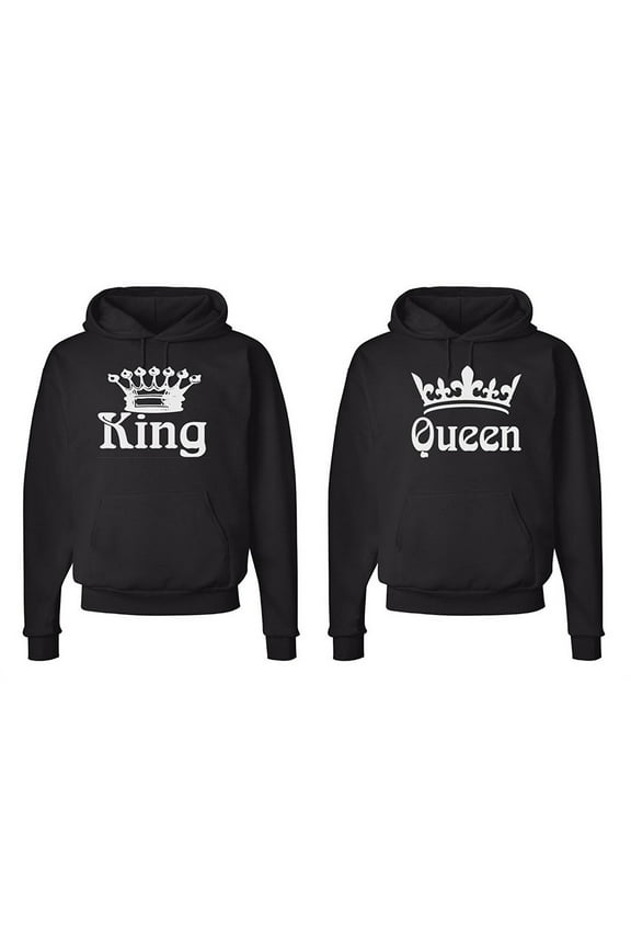 Matching His & Hers Couple Hooded Sweatshirt Set - White King and Queen Crowns