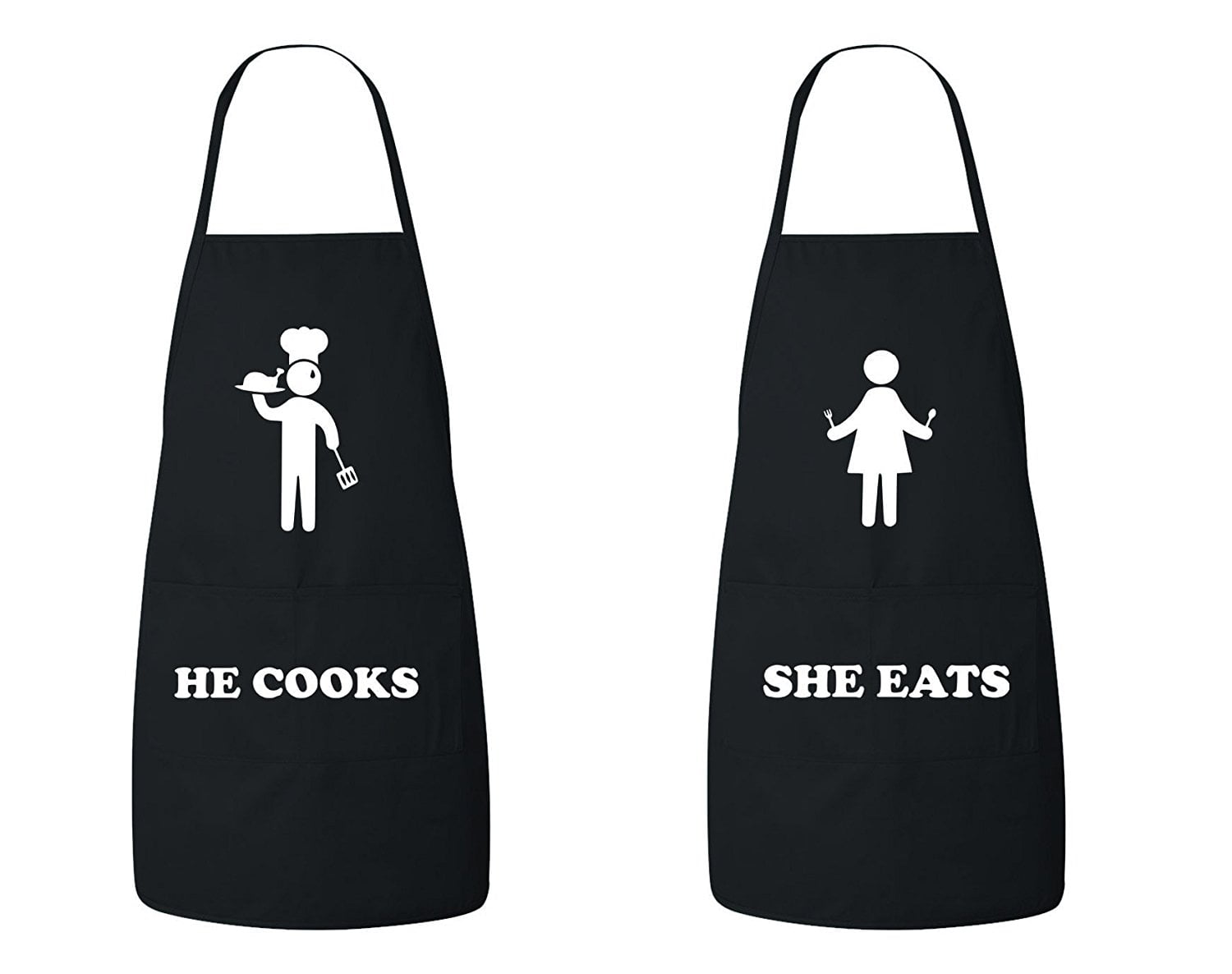 FASCIINO -Set of He Cooks She Eats His and Hers Chef Couples Apron  Set