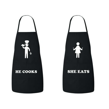FASCIINO -Set of He Cooks She Eats His and Hers Chef Couples Apron Set