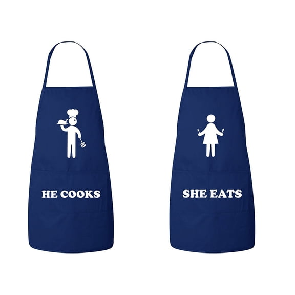FASCIINO -Set of He Cooks She Eats His and Hers Chef Couples Apron  Set