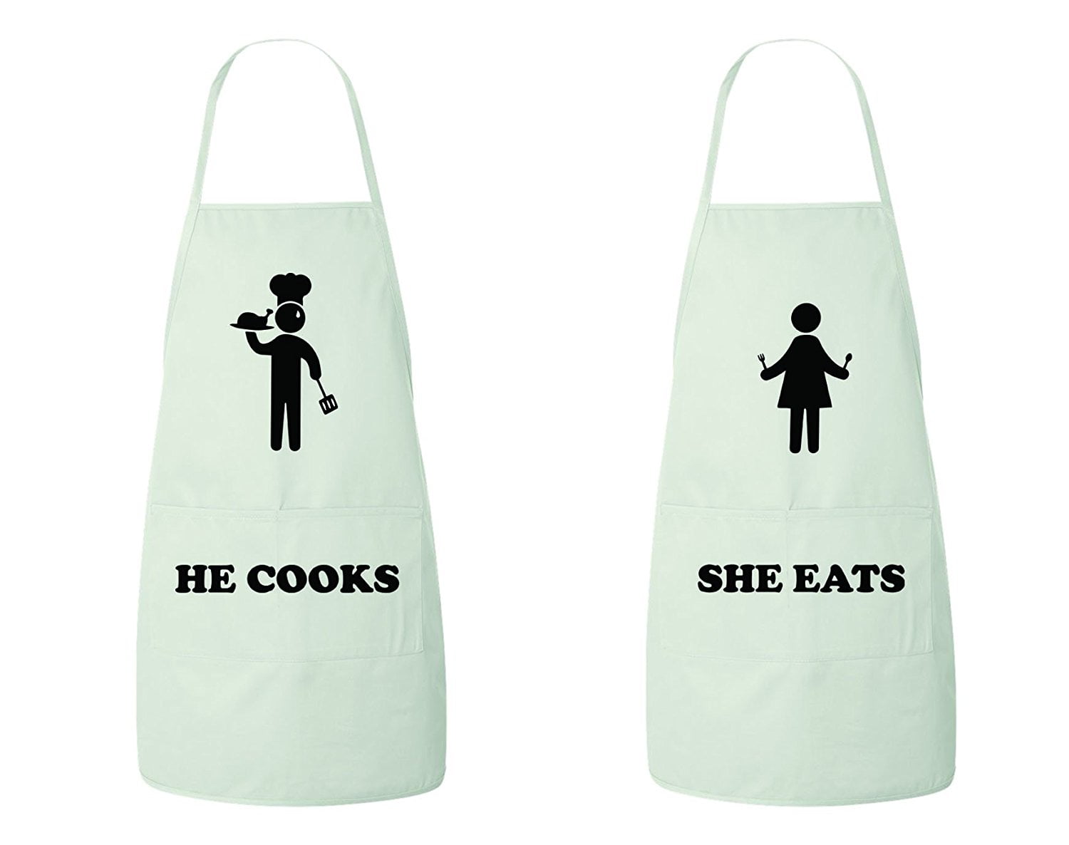 FASCIINO -Set of He Cooks She Eats His and Hers Chef Couples Apron  Set