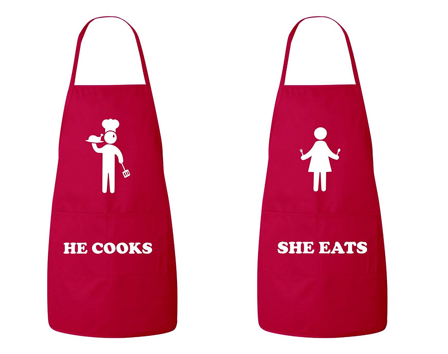 FASCIINO -Set of He Cooks She Eats His and Hers Chef Couples Apron  Set