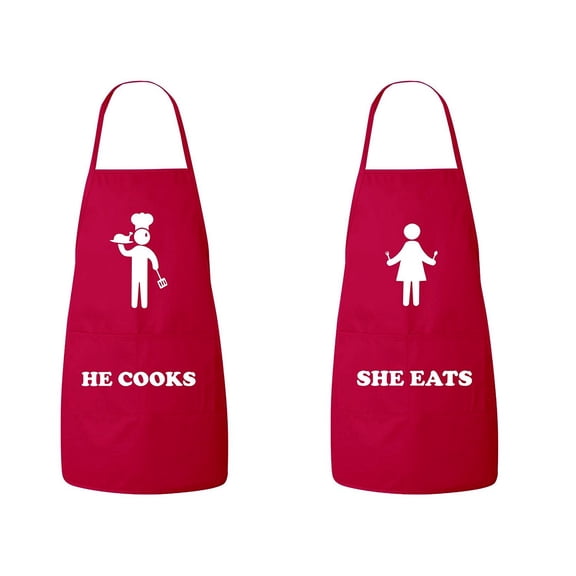 FASCIINO -Set of He Cooks She Eats His and Hers Chef Couples Apron Set