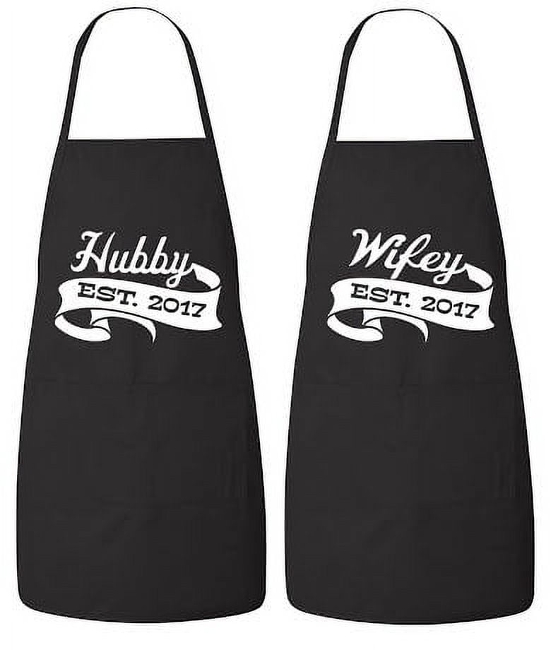 FASCIINO Set of Hubby and Wifey EST. 2017 His and Hers Couples Apron Valentines Wedding Bridal Gift 2pcs