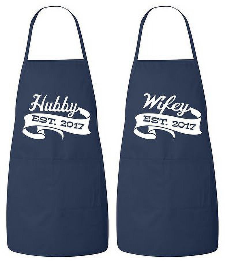 FASCIINO Set of Hubby and Wifey EST. 2017 His and Hers Couples Apron Valentines Wedding Bridal Gift 2pcs
