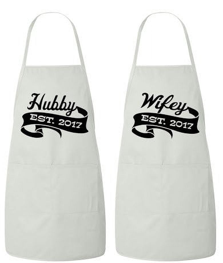 FASCIINO Set of Hubby and Wifey EST. 2017 His and Hers Couples Apron Valentines Wedding Bridal Gift 2pcs