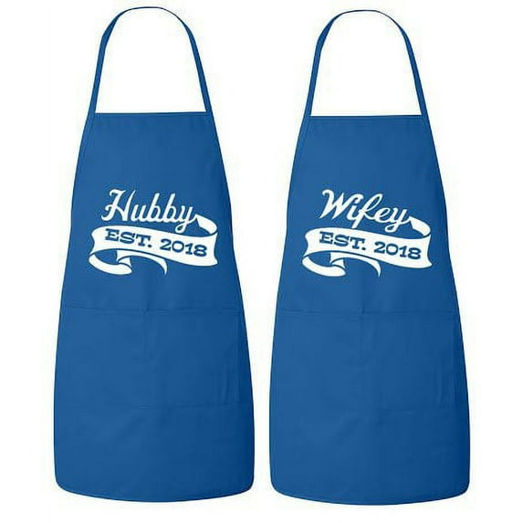 FASCIINO Set of Hubby and Wifey EST. 2018 His and Hers Couples Apron Valentines Wedding Bridal Gift 2pcs