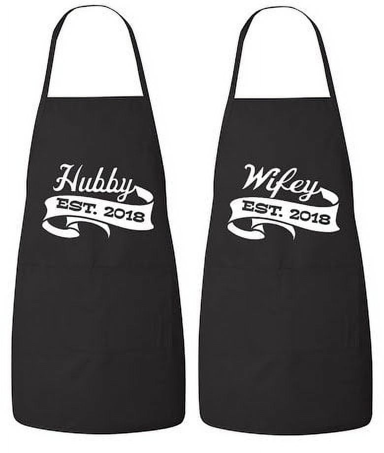 FASCIINO Set of Hubby and Wifey EST. 2018 His and Hers Couples Apron Valentines Wedding Bridal Gift 2pcs