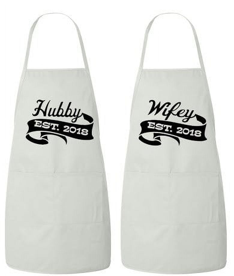 FASCIINO Set of Hubby and Wifey EST. 2018 His and Hers Couples Apron Valentines Wedding Bridal Gift 2pcs