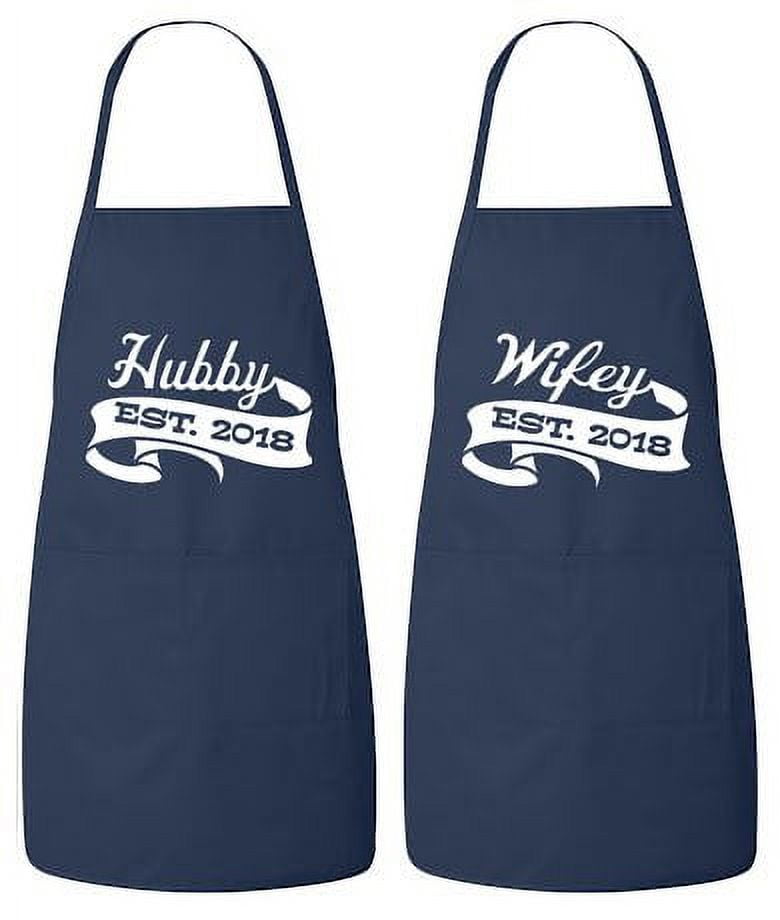FASCIINO Set of Hubby and Wifey EST. 2018 His and Hers Couples Apron Valentines Wedding Bridal Gift 2pcs