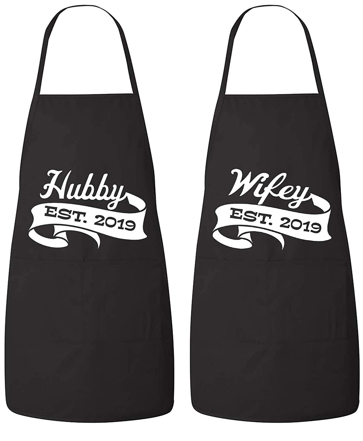 FASCIINO Set of Hubby and Wifey EST. 2019 His and Hers Couples Apron Valentines Wedding Bridal Gift 2pcs