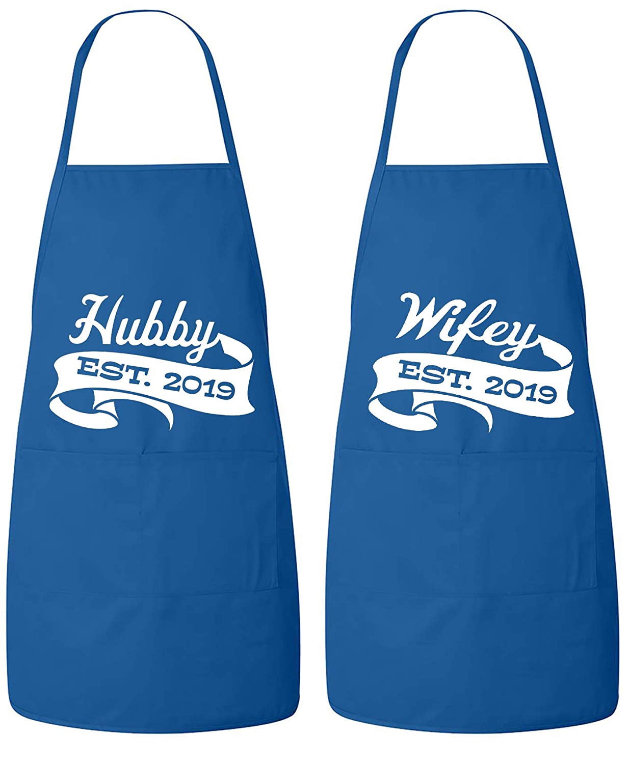 FASCIINO Set of Hubby and Wifey EST. 2019 His and Hers Couples Apron Valentines Wedding Bridal Gift 2pcs