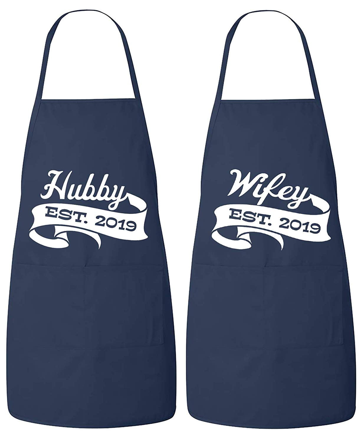 FASCIINO Set of Hubby and Wifey EST. 2019 His and Hers Couples Apron Valentines Wedding Bridal Gift 2pcs
